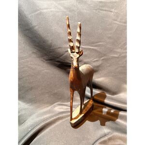 Hand Carved Wooden Antelope Gazelle Sculpture 11"